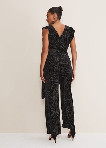 Phase Eight Victoriana Swirl Velvet Jumpsuit Black/Gold Australia | MC4589720